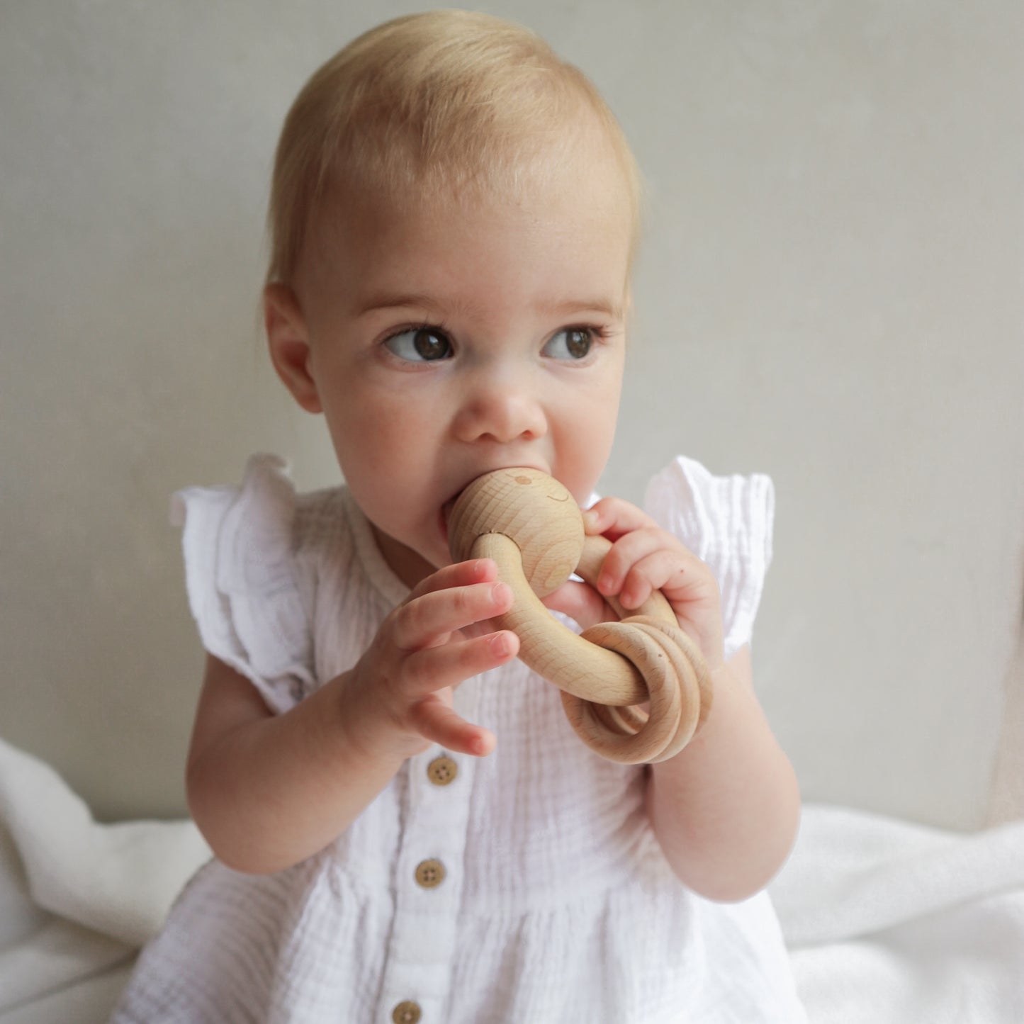 Happy face circle teething rattle