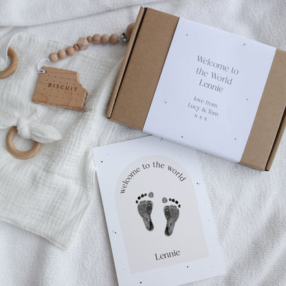 Personalised new baby gift box with footprint kit - stars