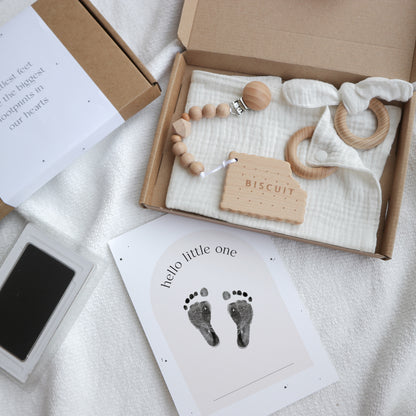 Personalised new baby gift box with footprint kit - stars