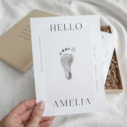 Personalised hello new baby print handprint/footprint gift box