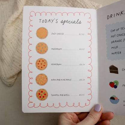 Personalised kids play pizzeria menu