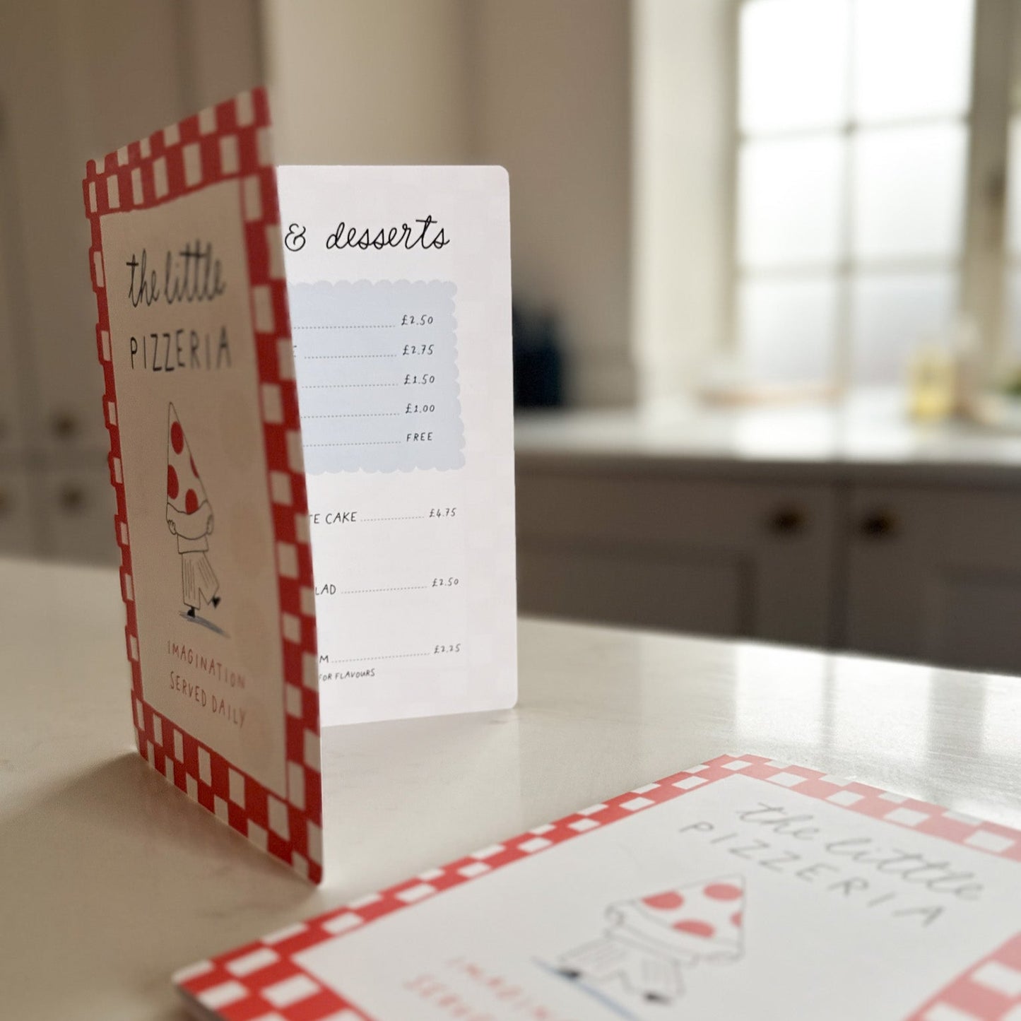 Personalised kids play pizzeria menu