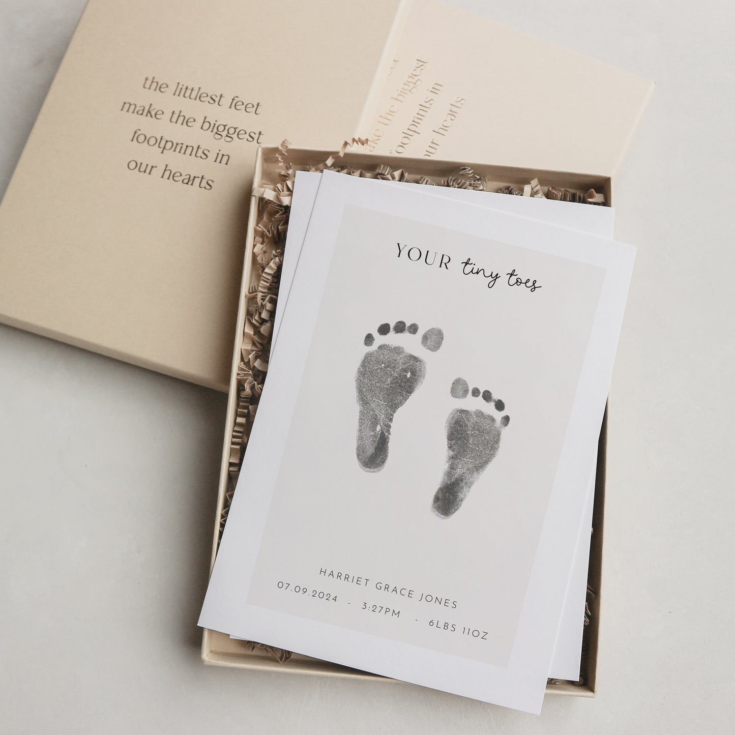 Personalised tiny toes new baby print handprint/footprint gift box