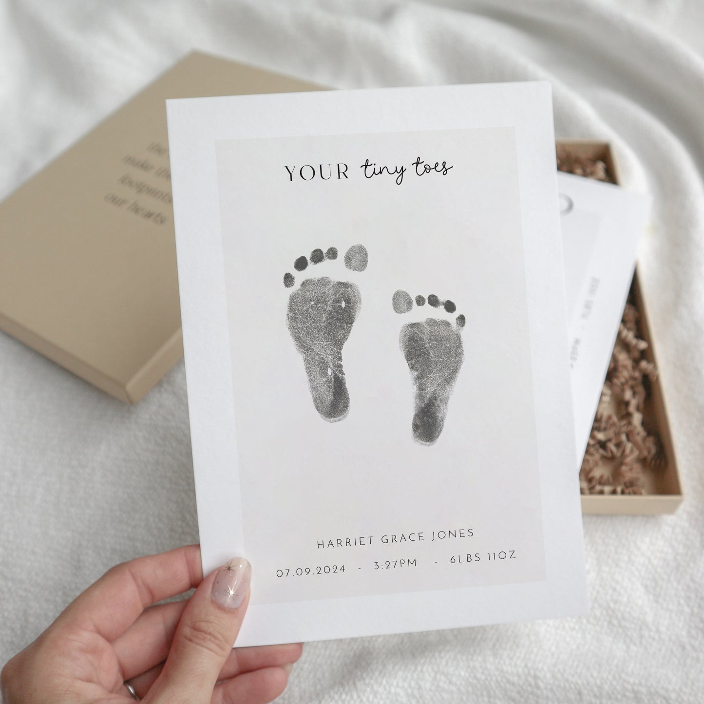 Personalised tiny toes new baby print handprint/footprint gift box