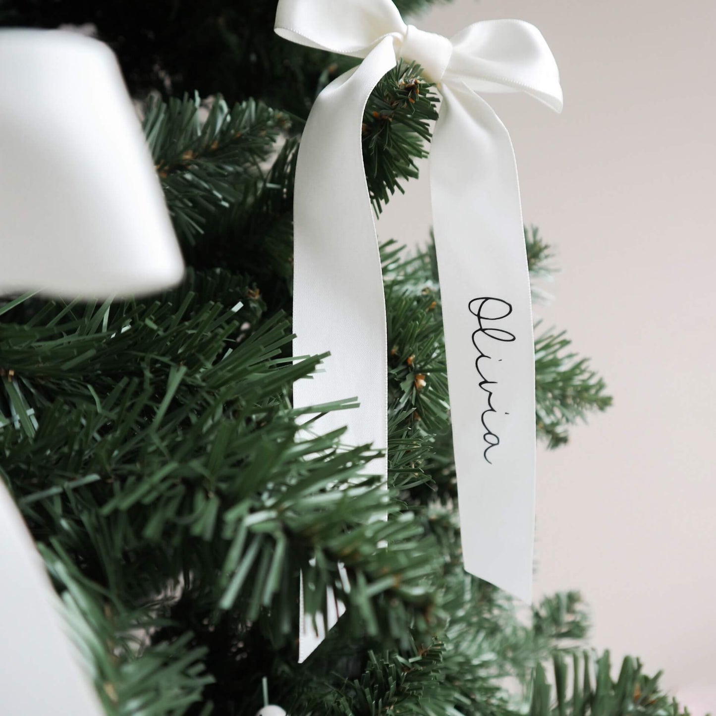 Personalised satin bow Christmas tree decoration