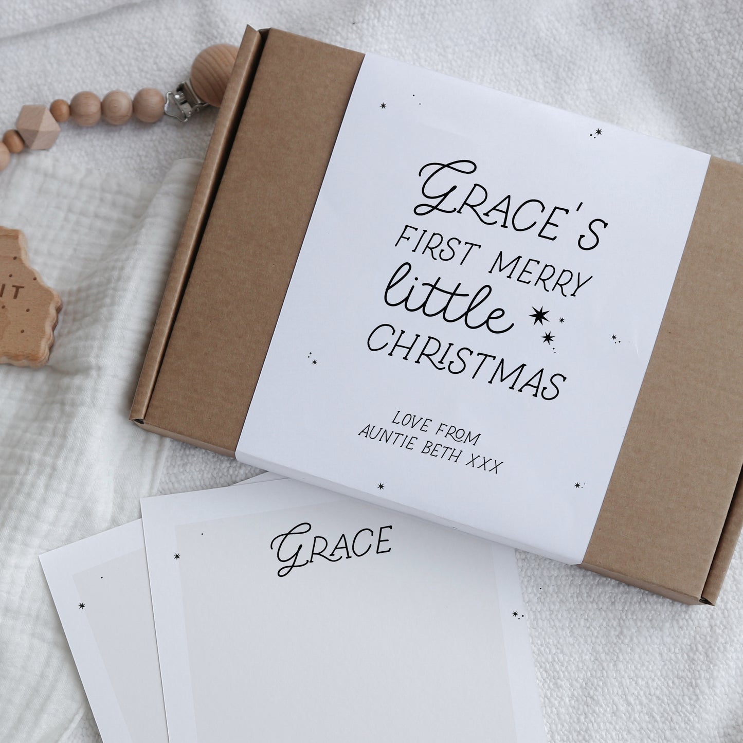 Personalised baby's first Christmas gift box with footprint kit