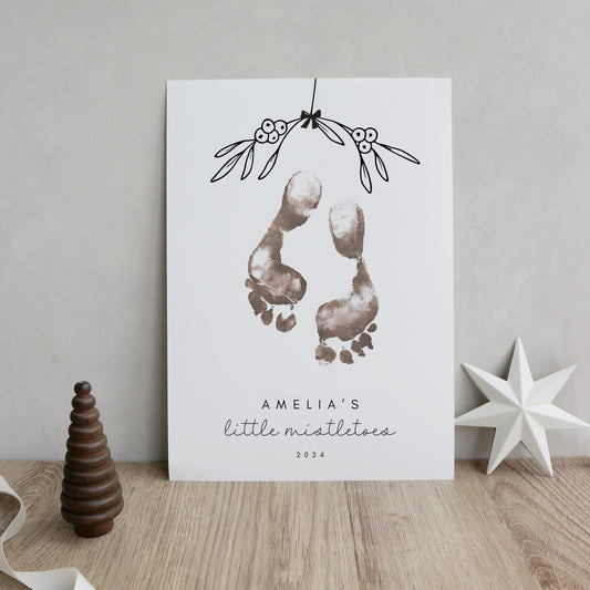 Personalised baby's Christmas mistletoes keepsake footprint kit