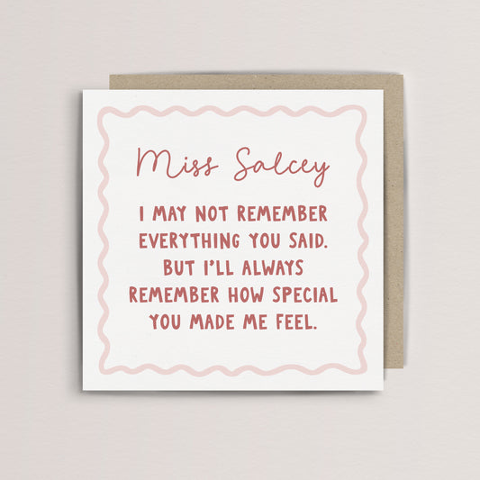 Personalised special teacher thank you card