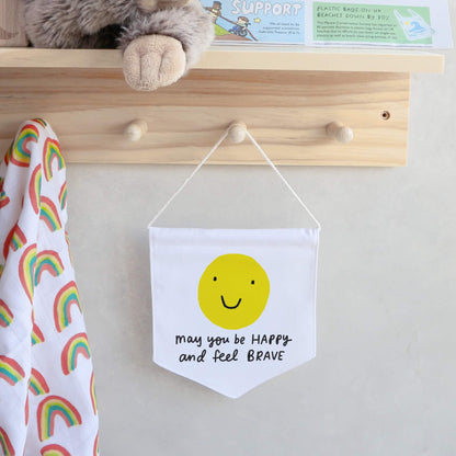 Personalised Be happy and feel brave - The Happy news nursery banner decoration