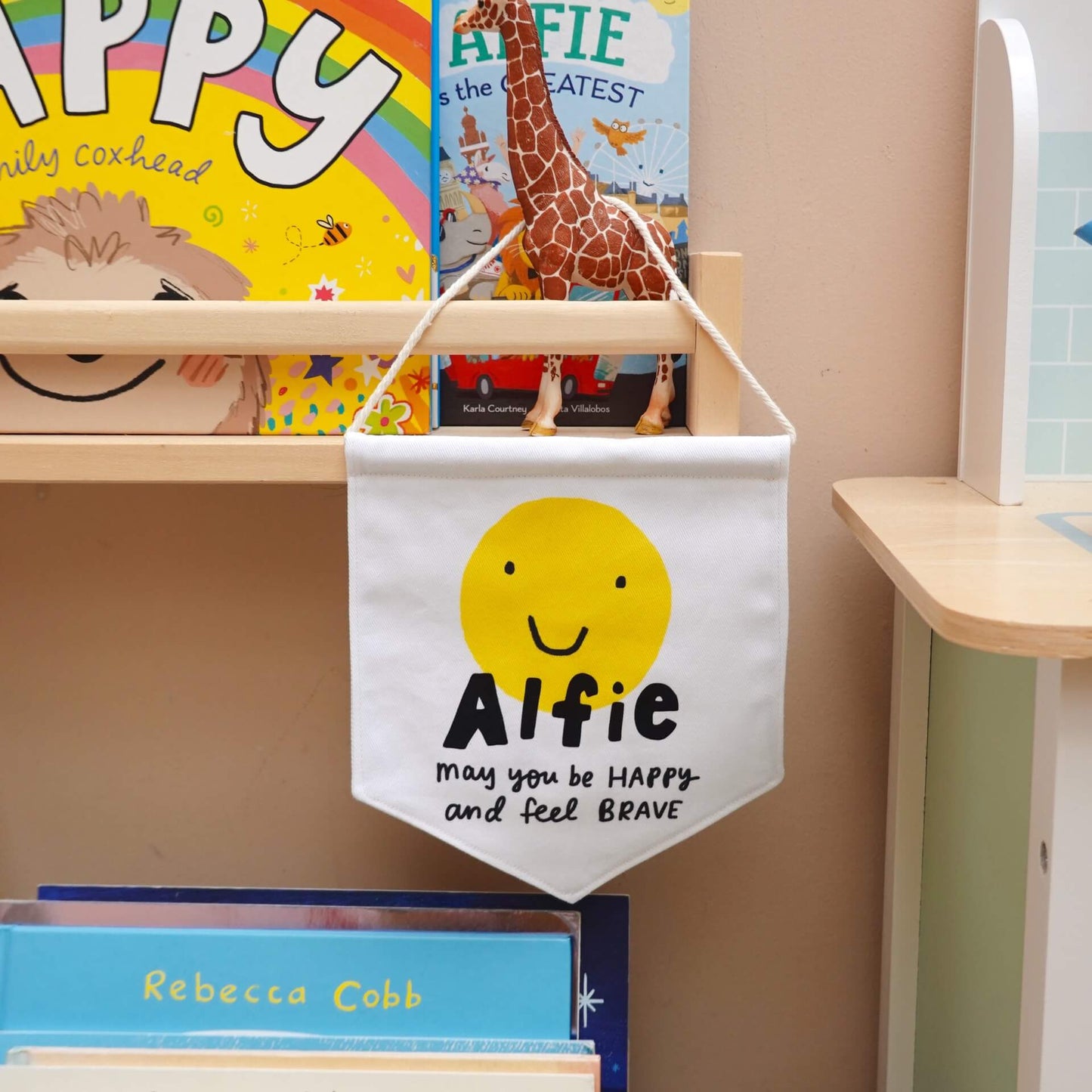 Personalised Be happy and feel brave - The Happy news nursery banner decoration