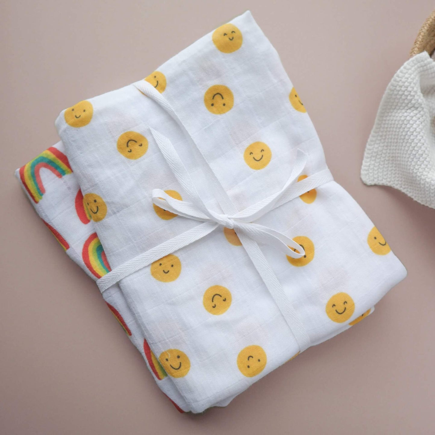 Set of two baby muslins - The Happy News muslin blankets