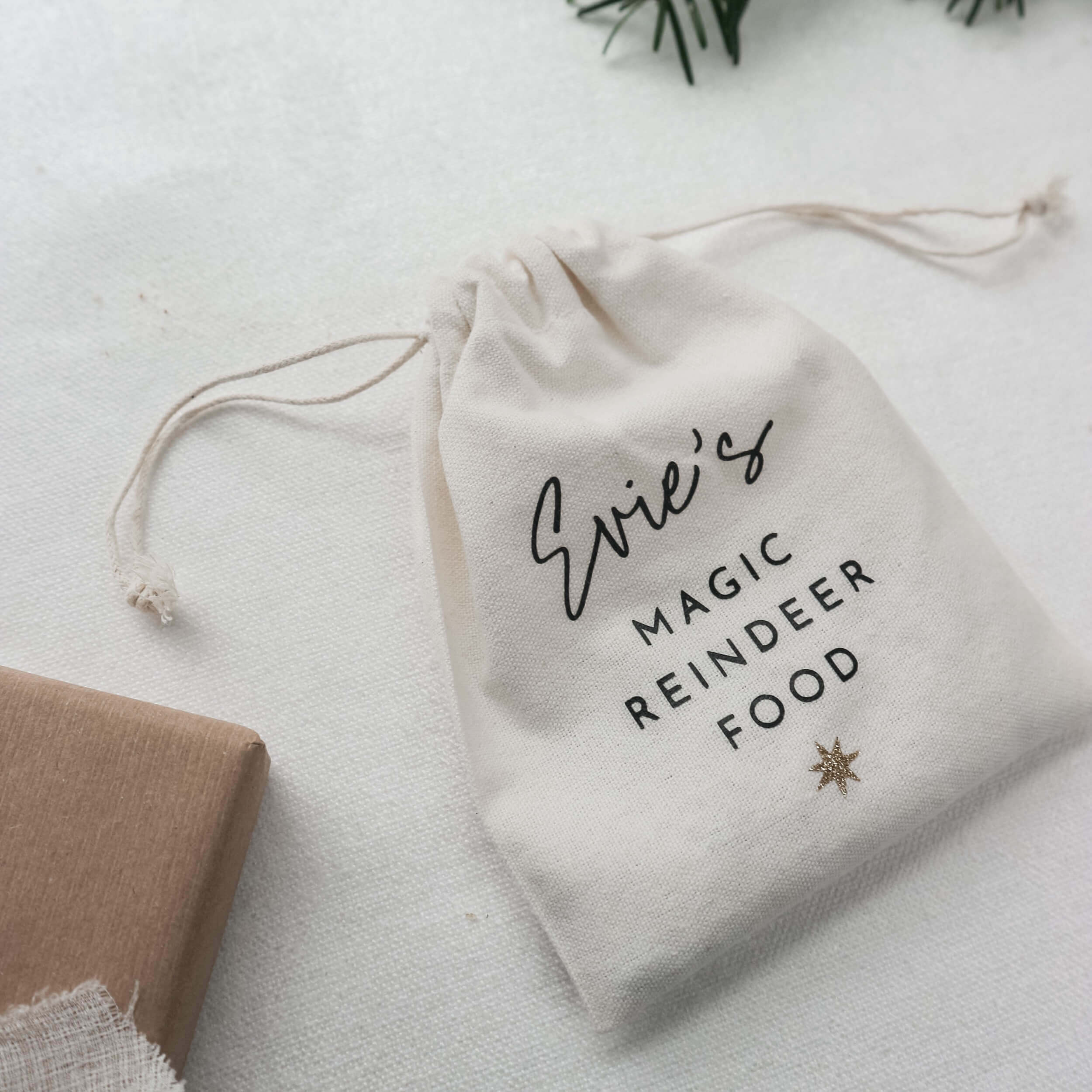 Personalised magic reindeer food bag includes food Paper and Wool